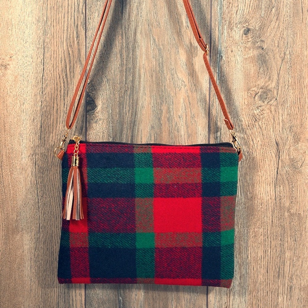 plaid winter shoulder BAG purse wristlet clutch